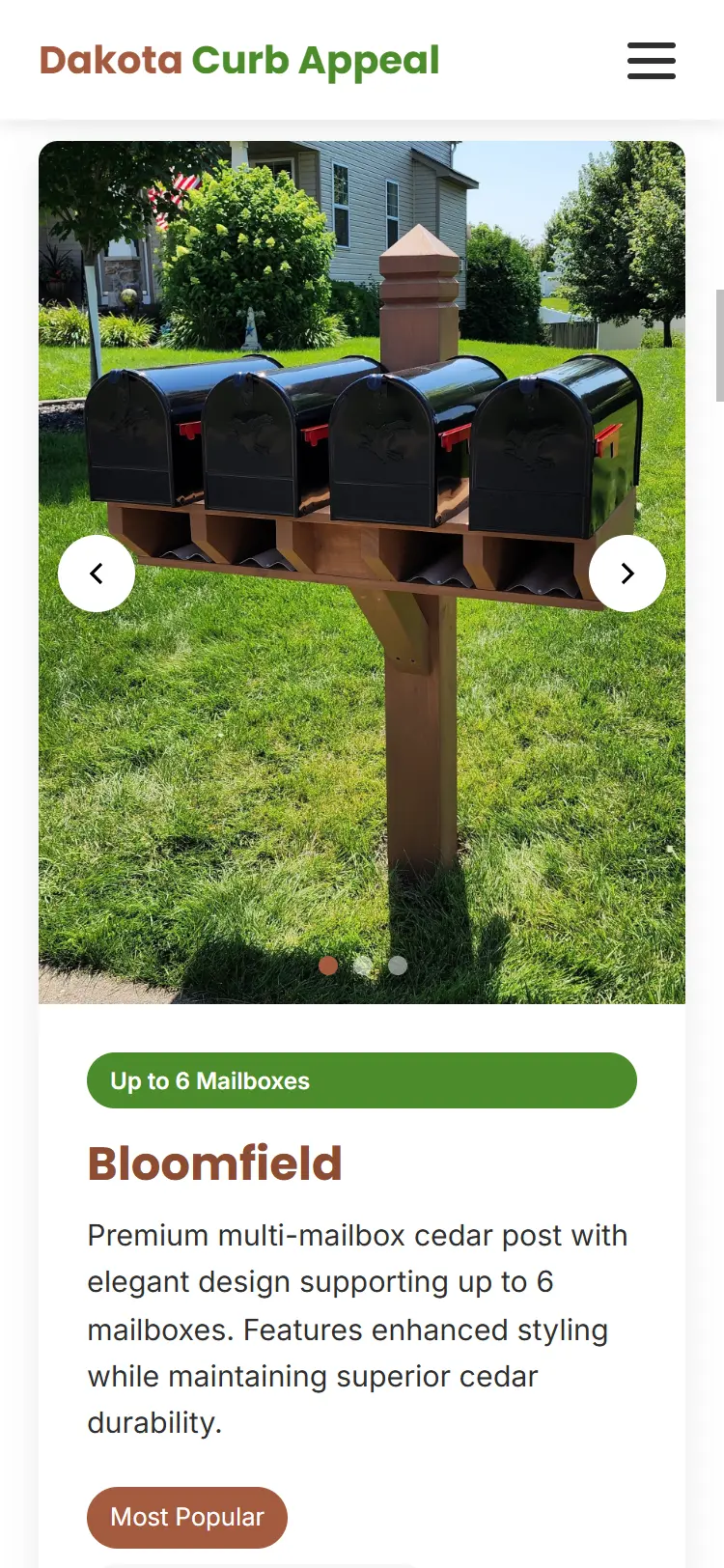 Dakota Curb Appeal mobile view with mailbox designs
