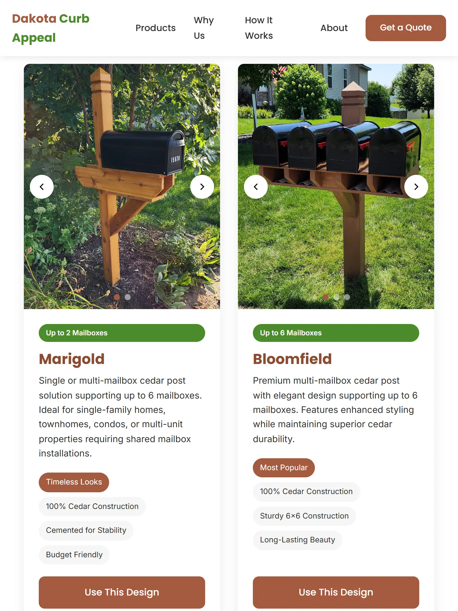 Dakota Curb Appeal tablet view showing product gallery